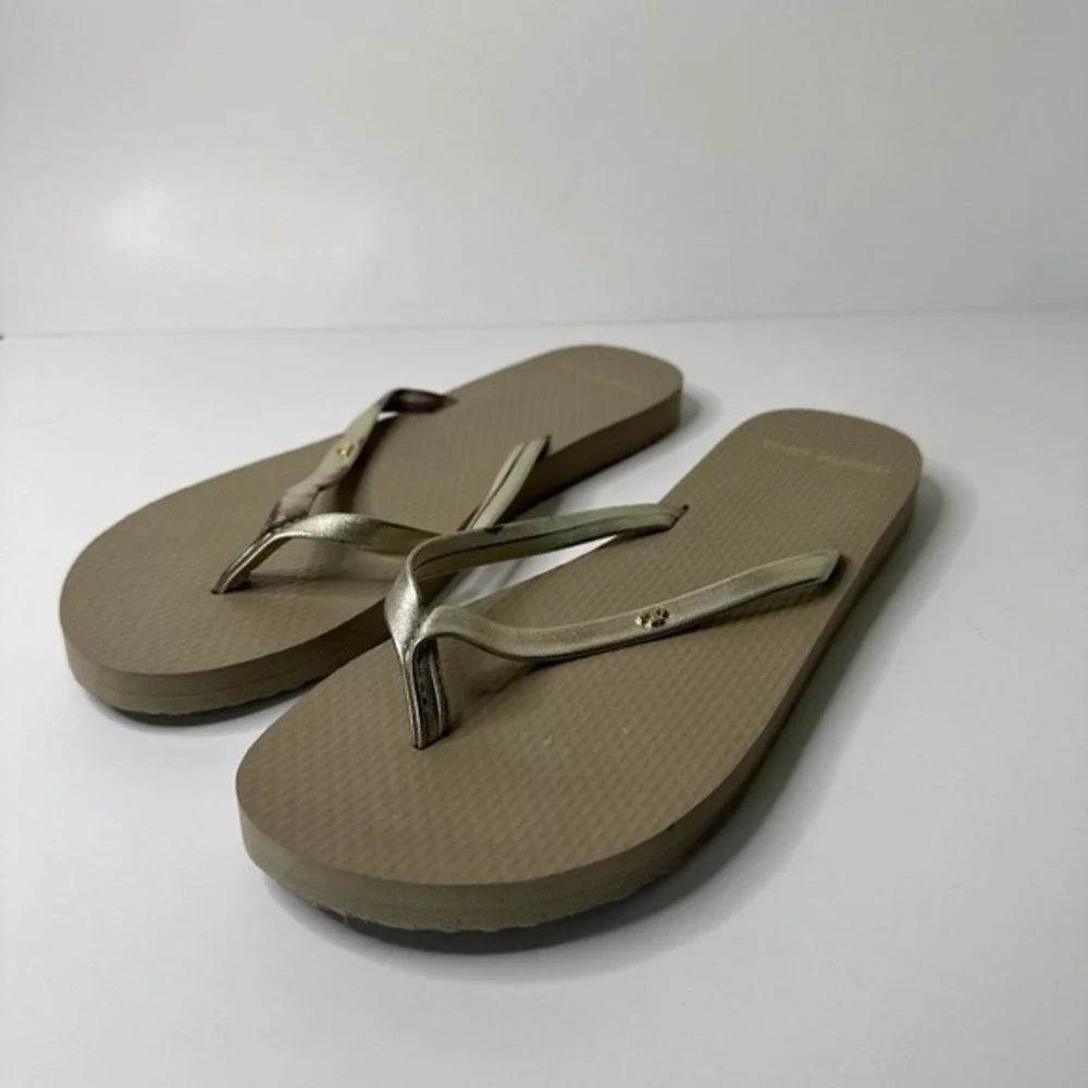 Tory Burch Women's Size 7M Logo Leather‎ Metallic Flip Flops TORY BURCH